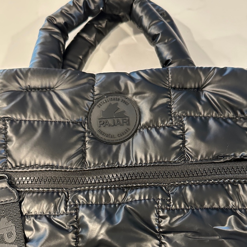 Pajar Black Quilted Puffer Tote with Front Zip Pocket